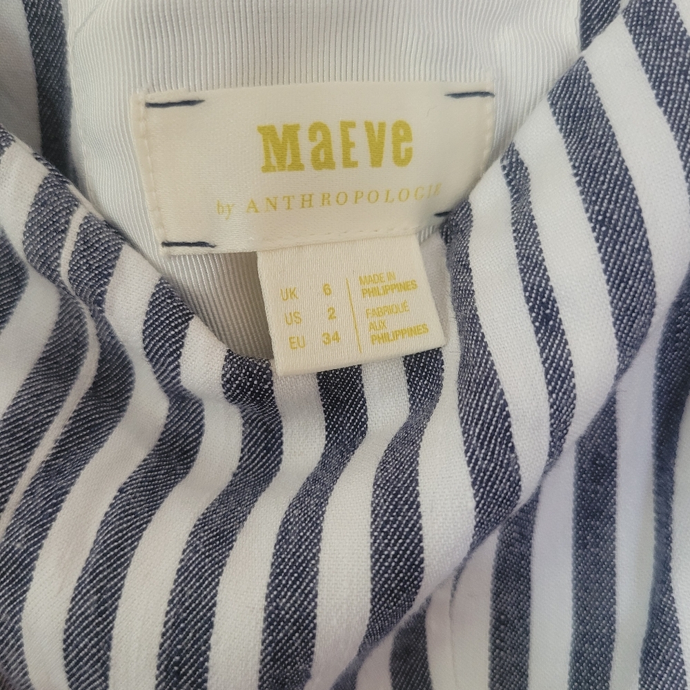 Anthropologie Maeve navy/white Striped Midi dress Size 2 - Picture 4 of 4